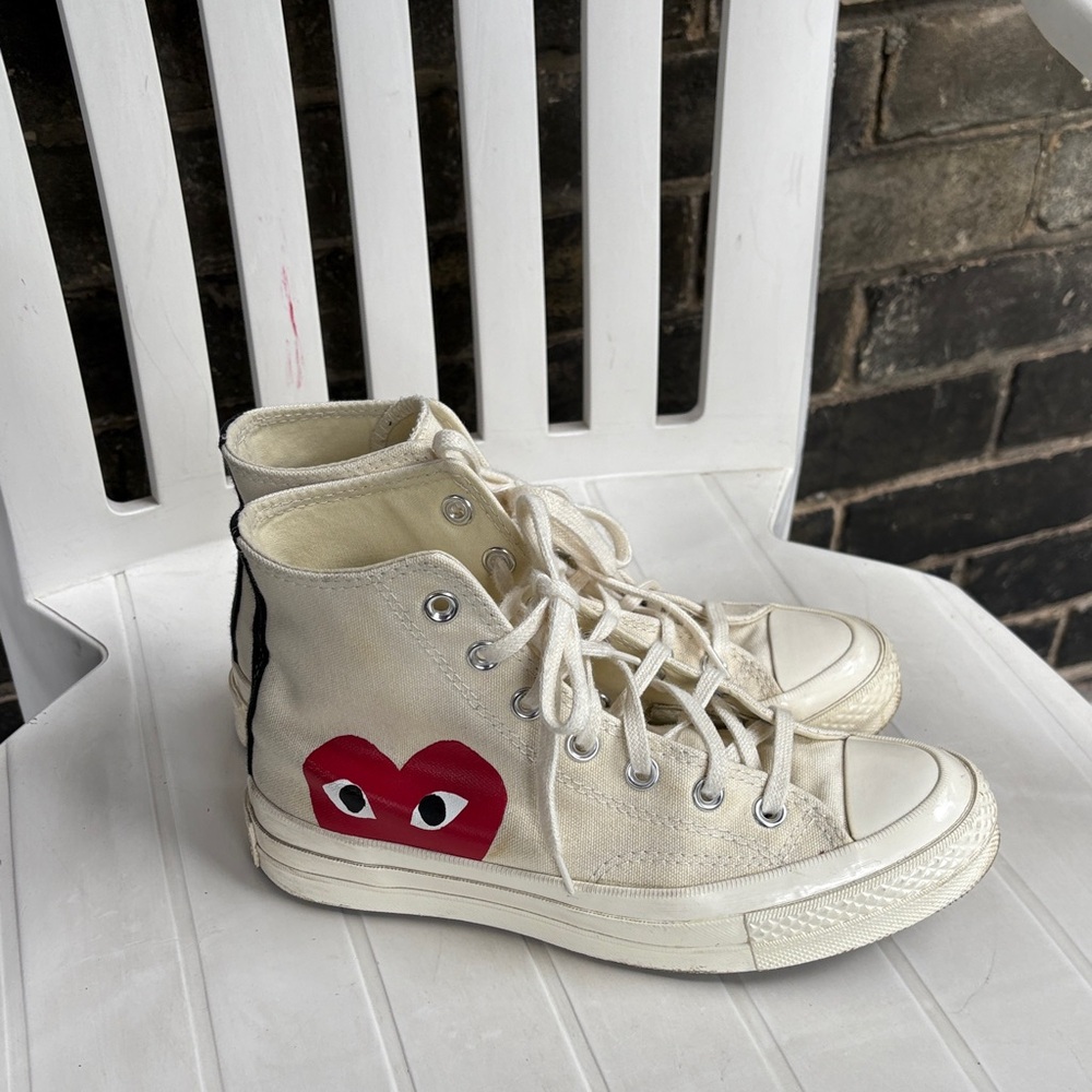 Converse x Comme des Garçon High-Top Sneakers in White and Red